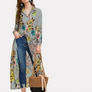 Shein - Vertical Striped Floral Maxi Duster NWOT